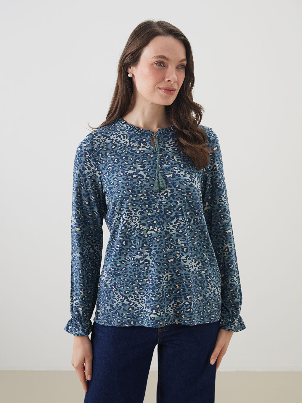 Crew Neck Patterned Blouse -S5GL17Z8-LQP
