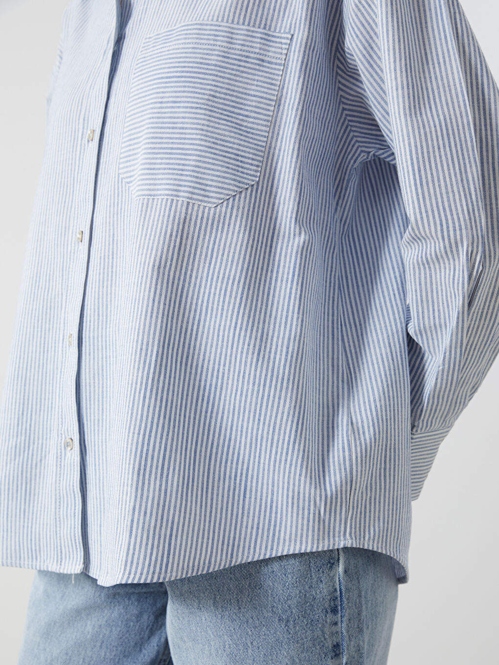 Striped Linen Blend Oversize Women's Shirt -S5GL70Z8-LEN