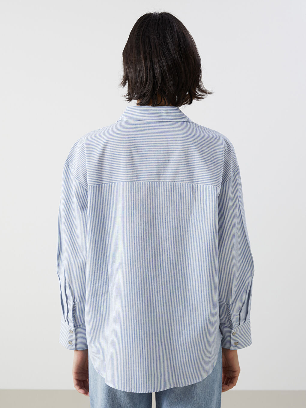 Striped Linen Blend Oversize Women's Shirt -S5GL70Z8-LEN