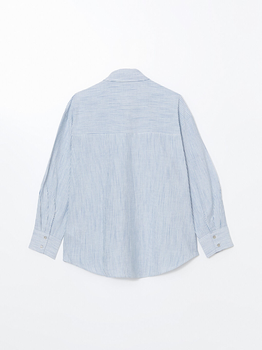 Striped Linen Blend Oversize Women's Shirt -S5GL70Z8-LEN