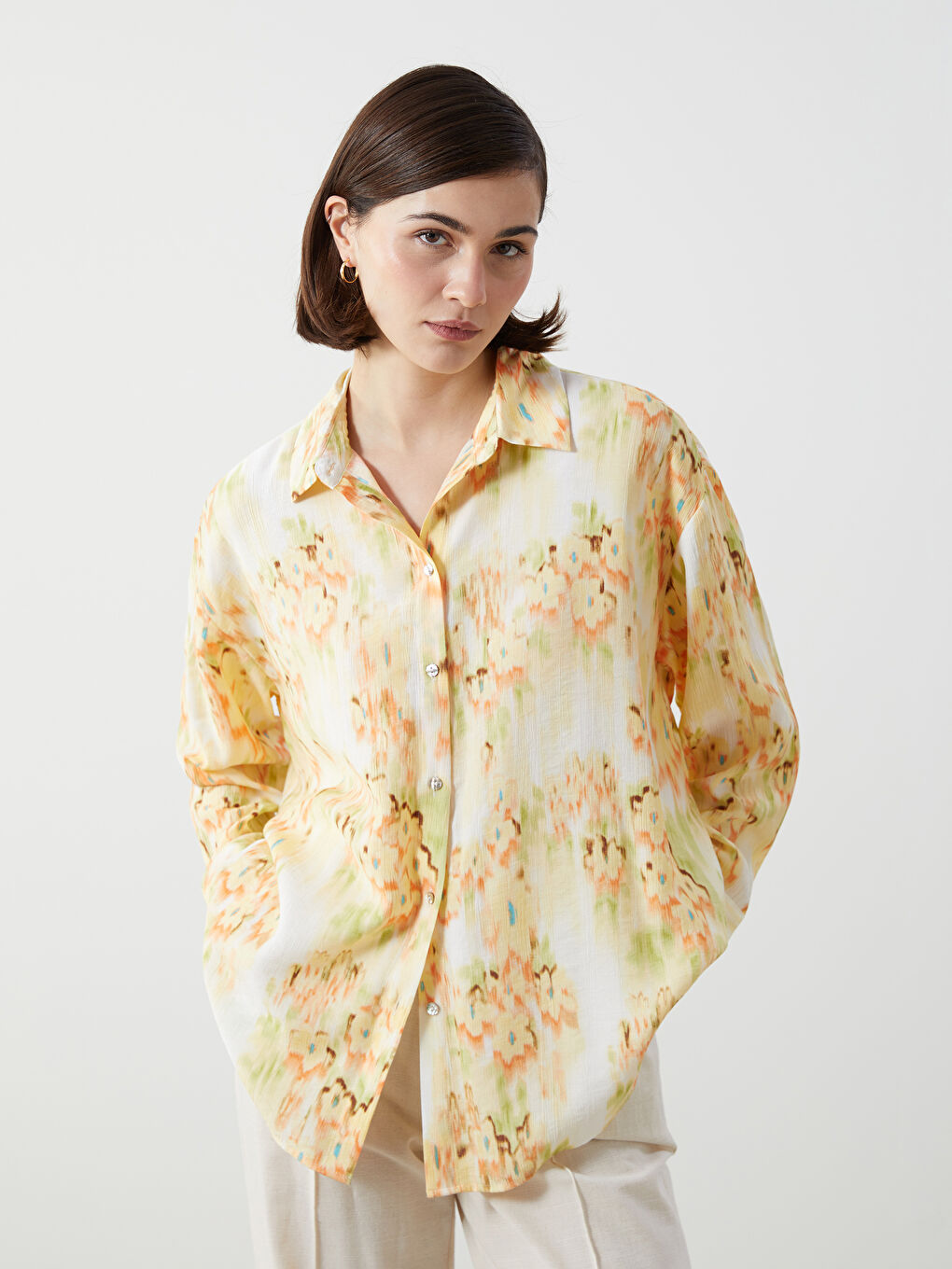 Floral Oversize Women's Shirt -S5GL72Z8-LT4