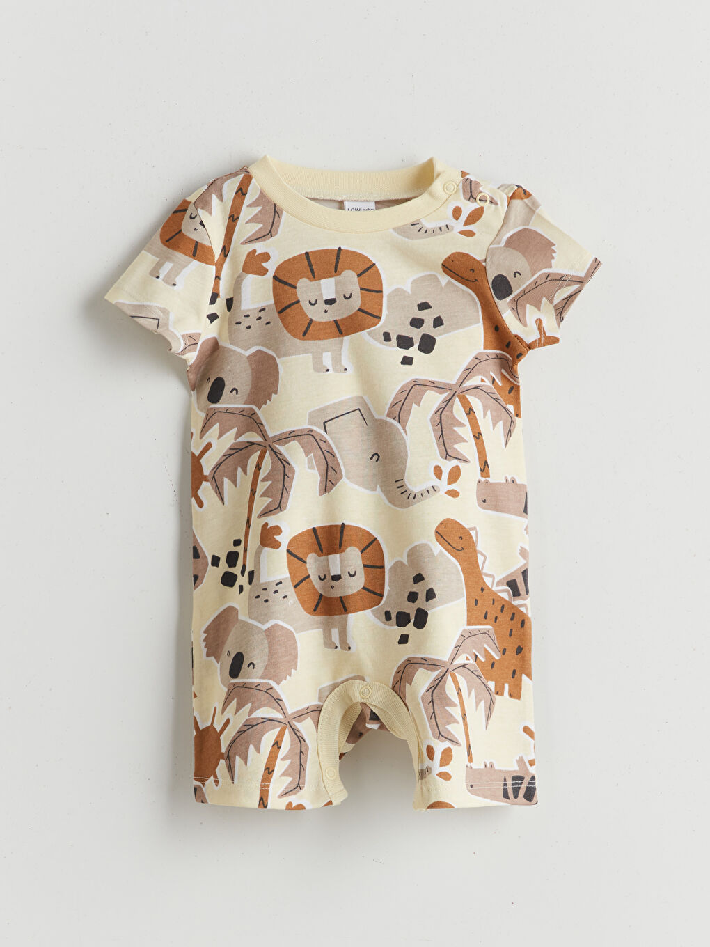 Bej Bisiklet Yaka Baskılı Erkek Bebek Tulum