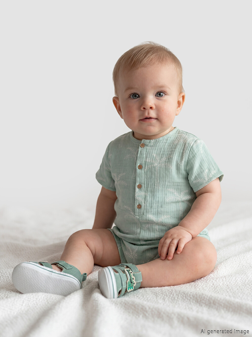 Crew Neck Baby Boys' Muslin Jumpsuit