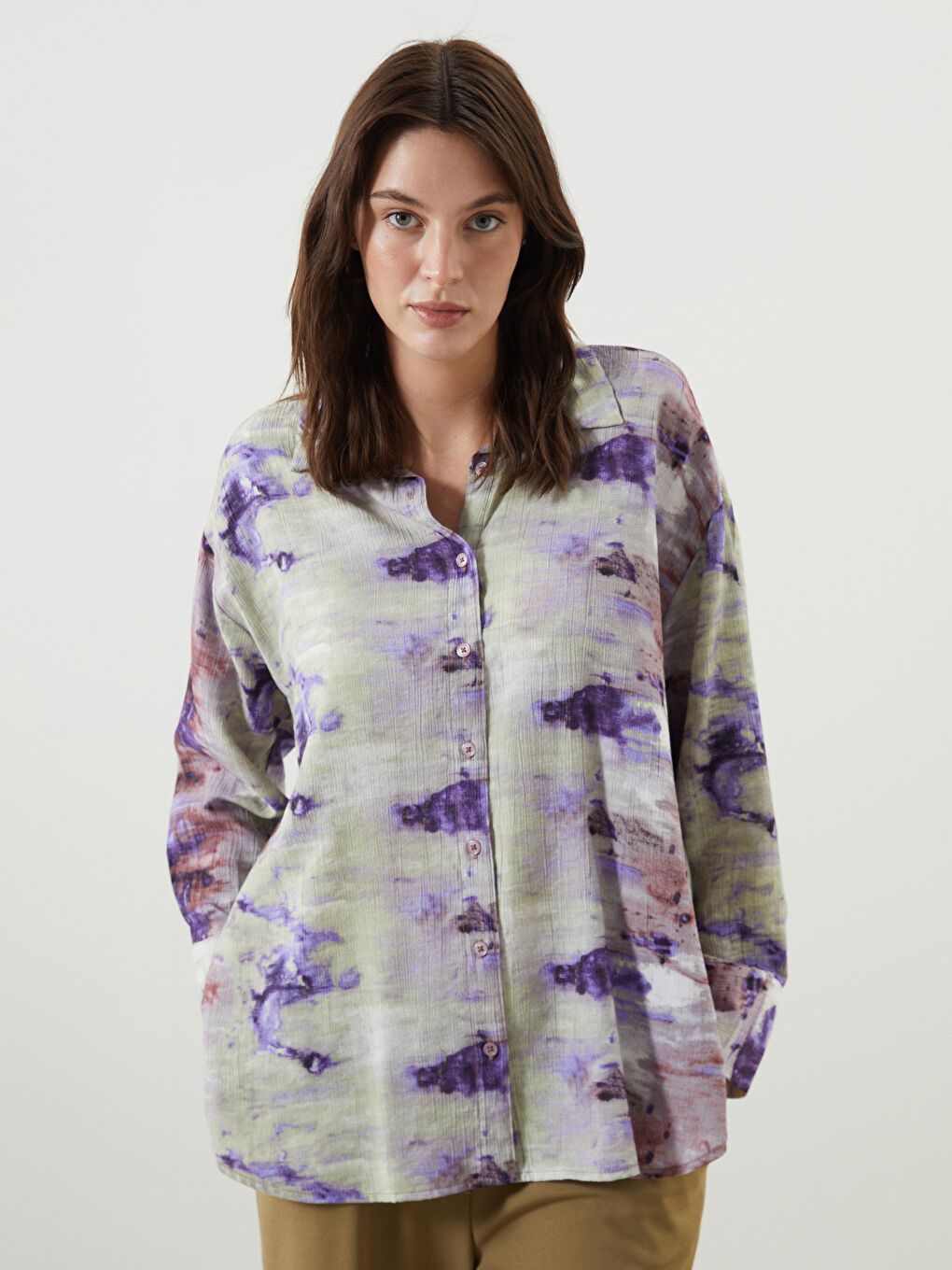 Patterned Oversize Women's Shirt -S5GM74Z8-LTM