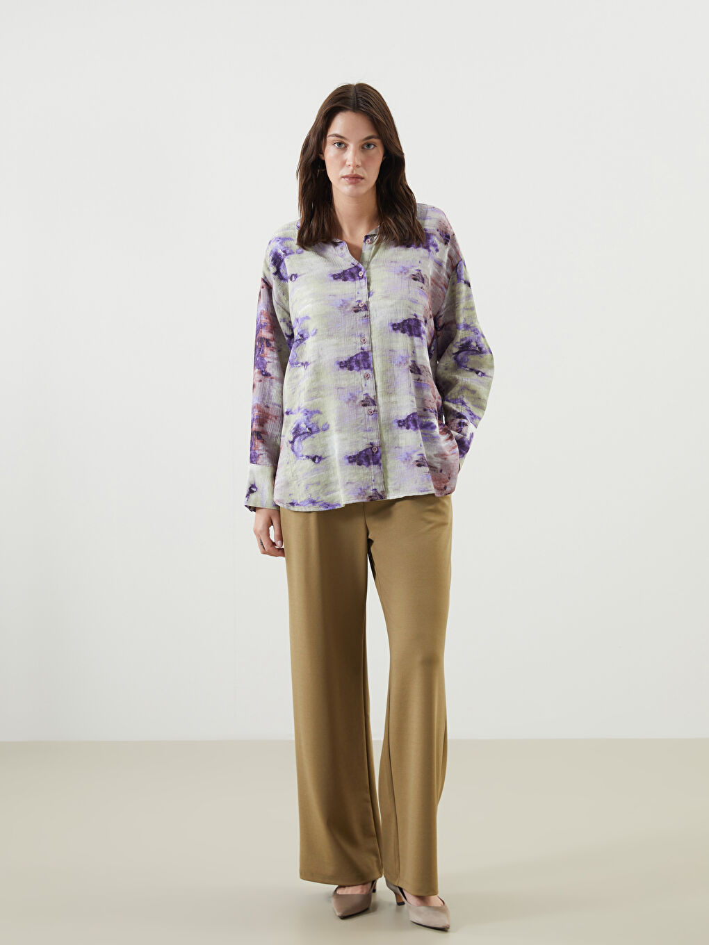 Patterned Oversize Women's Shirt -S5GM74Z8-LTM