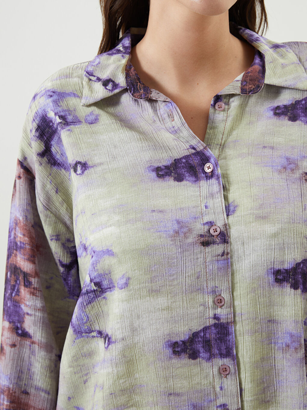 Patterned Oversize Women's Shirt -S5GM74Z8-LTM