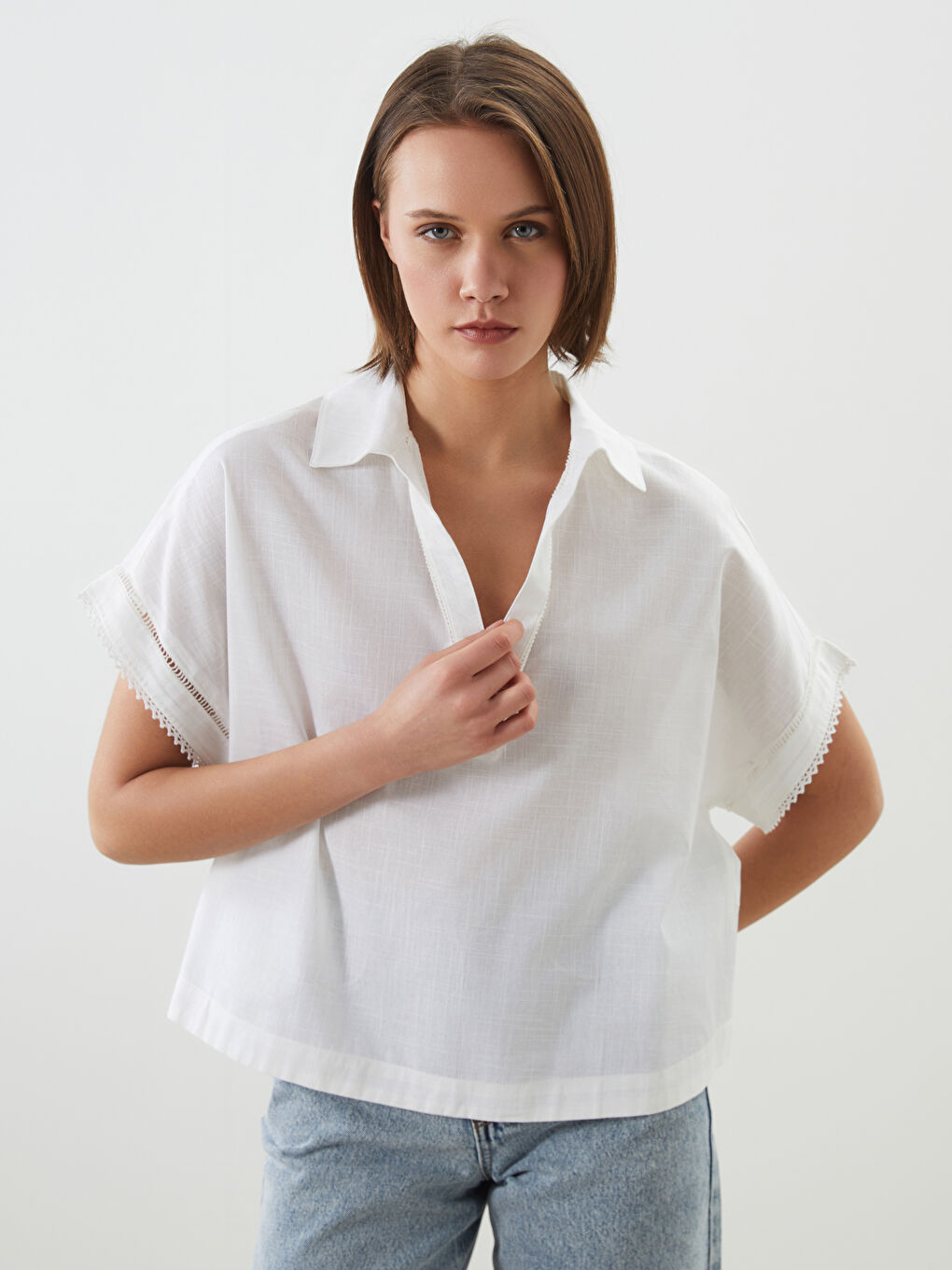 Polo Neck Women's Blouse -S5GM78Z8-R9J