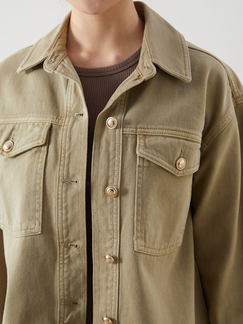 Haki Gömlek Yaka Oversize Kadın Ceket-2