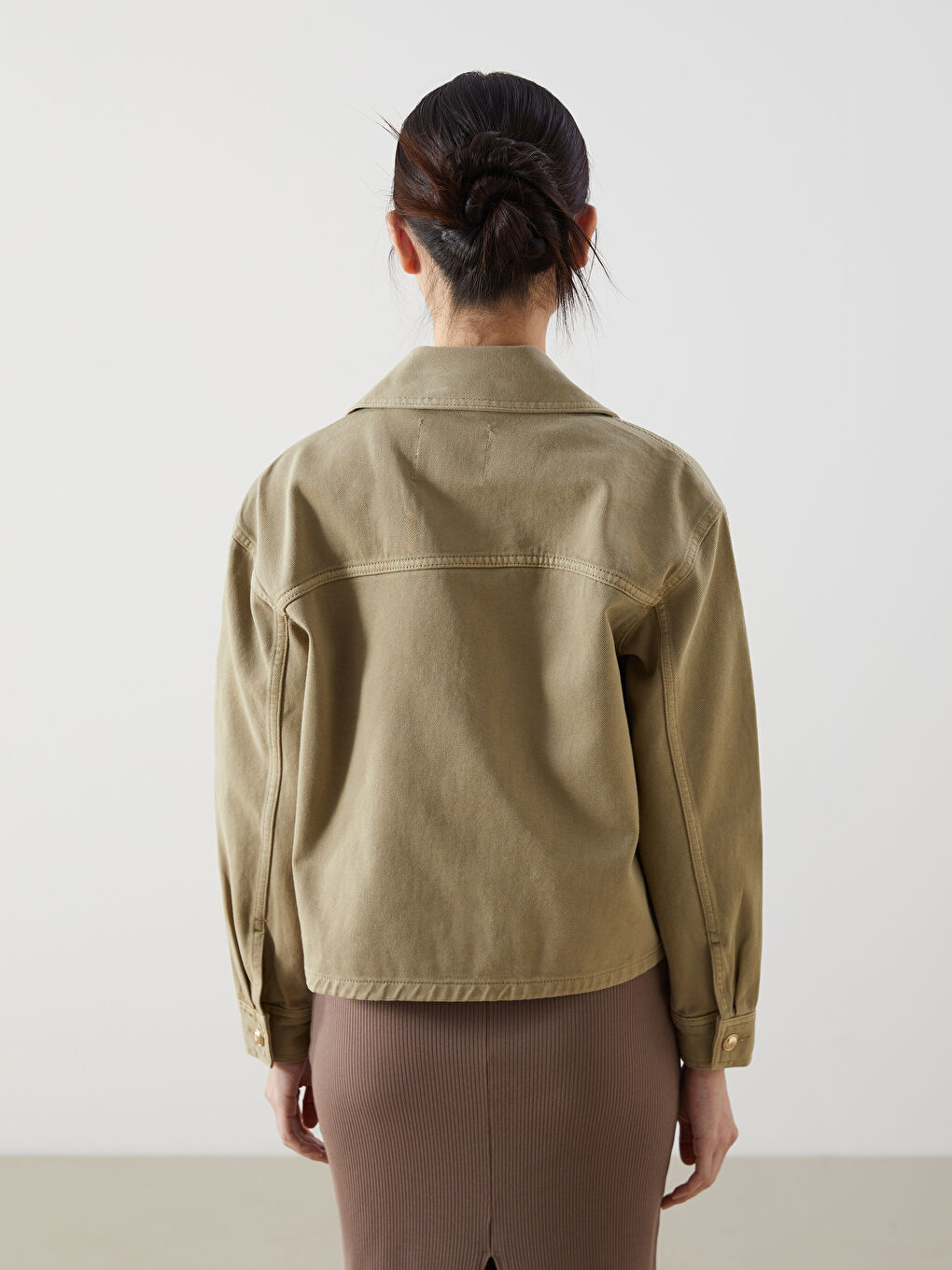 Haki Gömlek Yaka Oversize Kadın Ceket-3