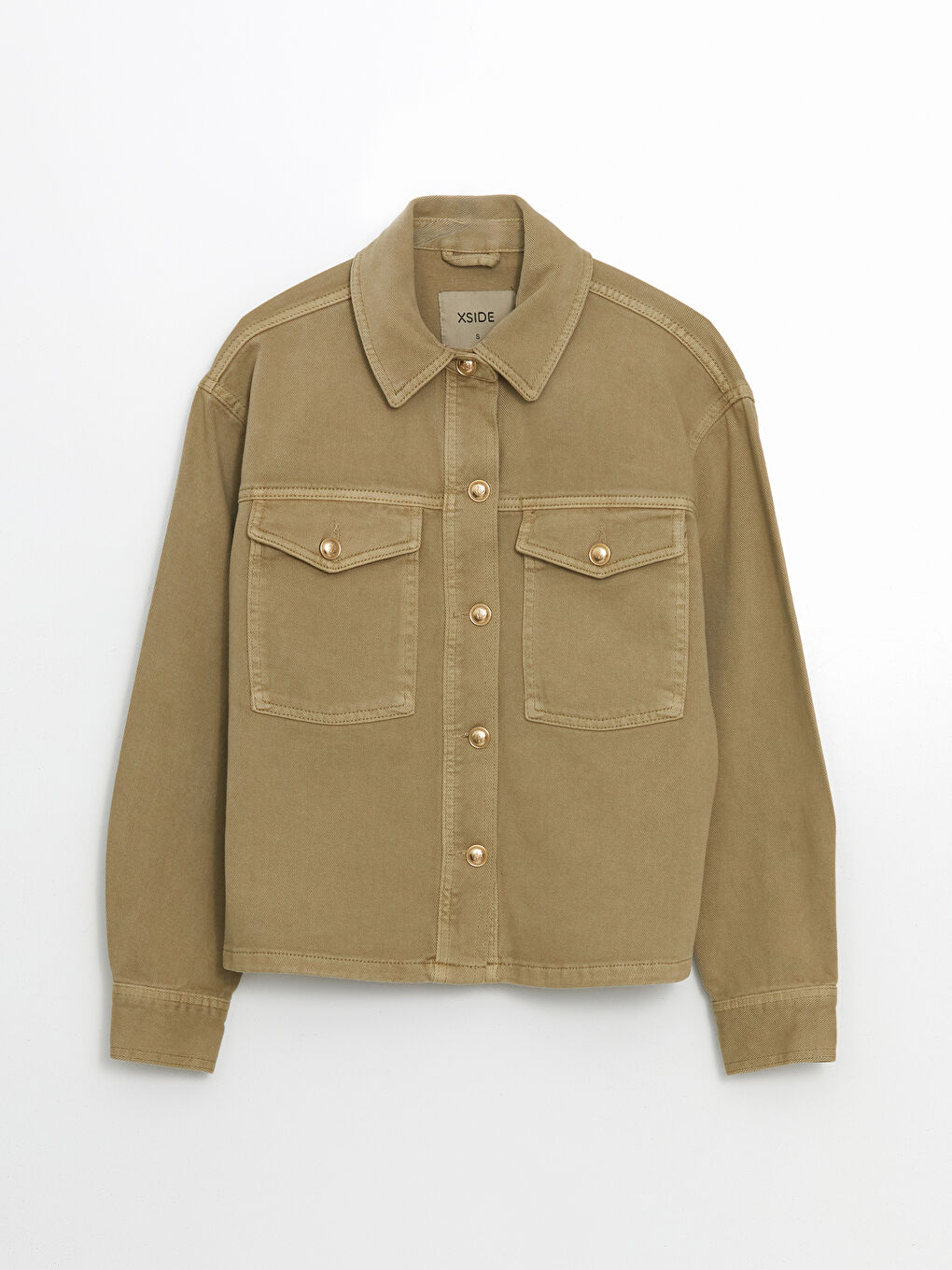 Haki Gömlek Yaka Oversize Kadın Ceket-4