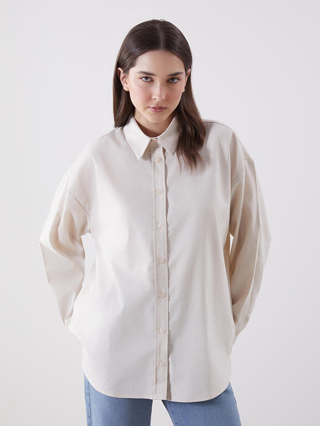 Oversize Linen-Look Women's Shirt -S5GM85Z8-DEE