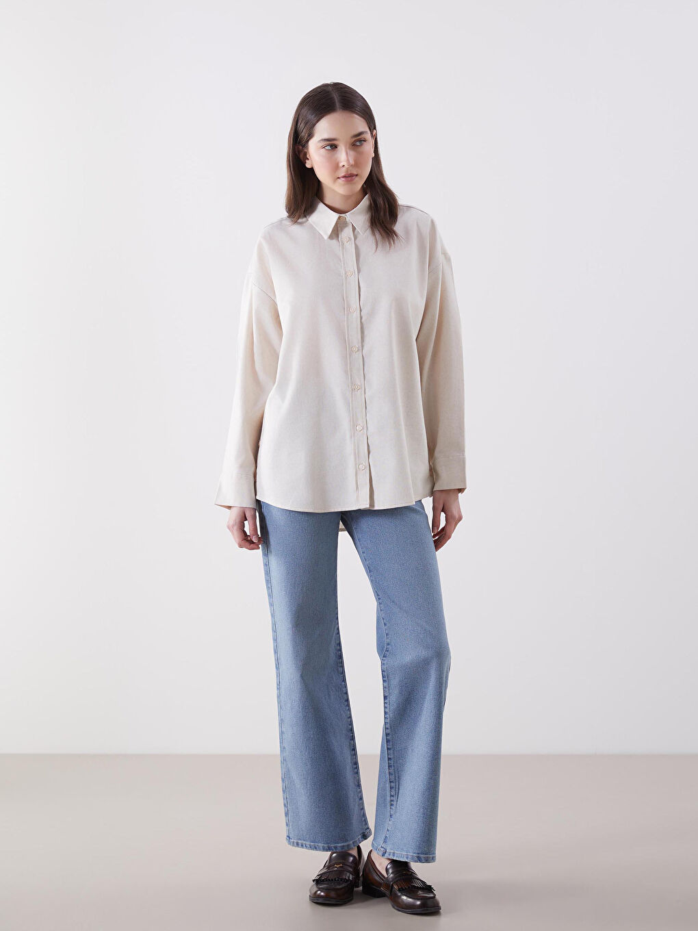 Oversize Linen-Look Women's Shirt -S5GM85Z8-DEE