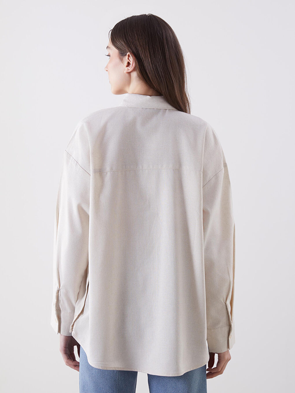Oversize Linen-Look Women's Shirt -S5GM85Z8-DEE