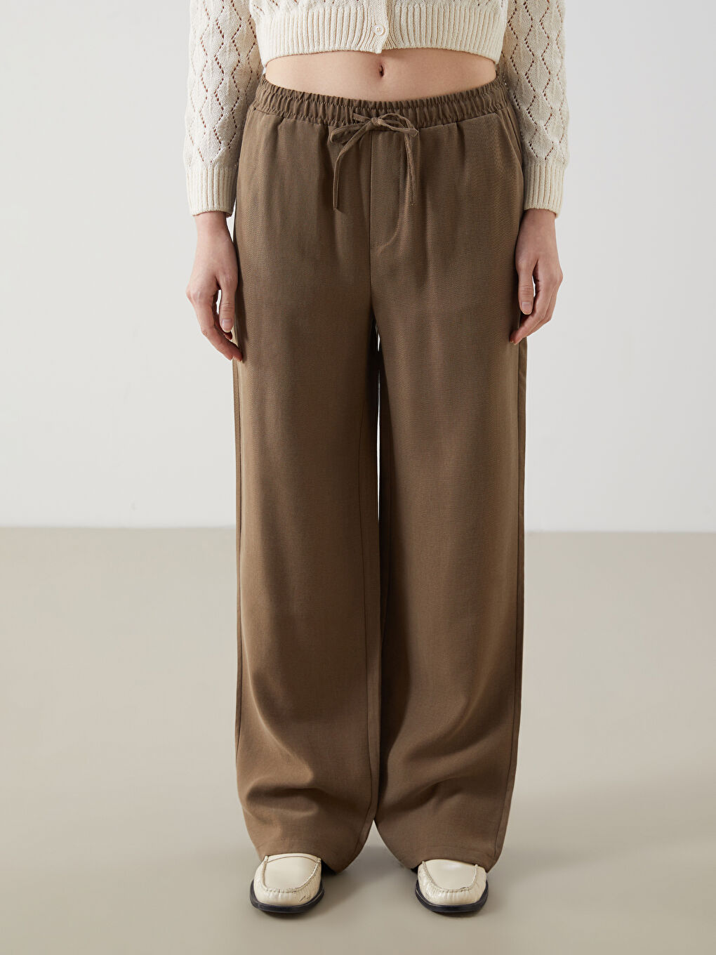 Elastic Waist Wide Leg Women's Trousers -S5GM87Z8-PX1