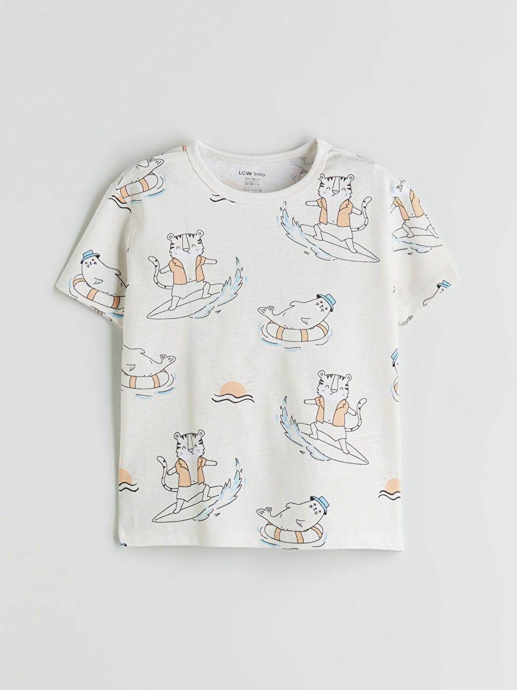 Bej Bisiklet Yaka Baskılı Erkek Bebek Tişört