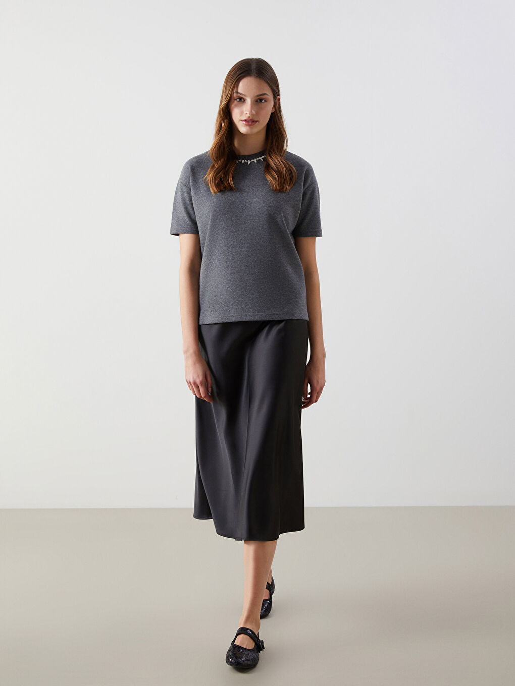 Elasticated Waist Satin Skirt -S5GN13Z8-CVL