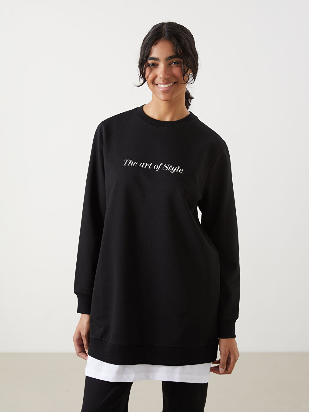 LCW Modest Crew Neck Printed Women's Sweatshirt Tunic -S5GN16Z8-CVL