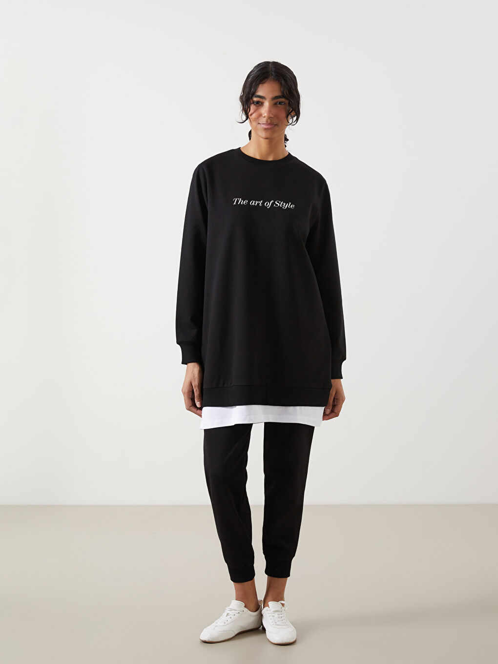 LCW Modest Crew Neck Printed Women's Sweatshirt Tunic -S5GN16Z8-CVL