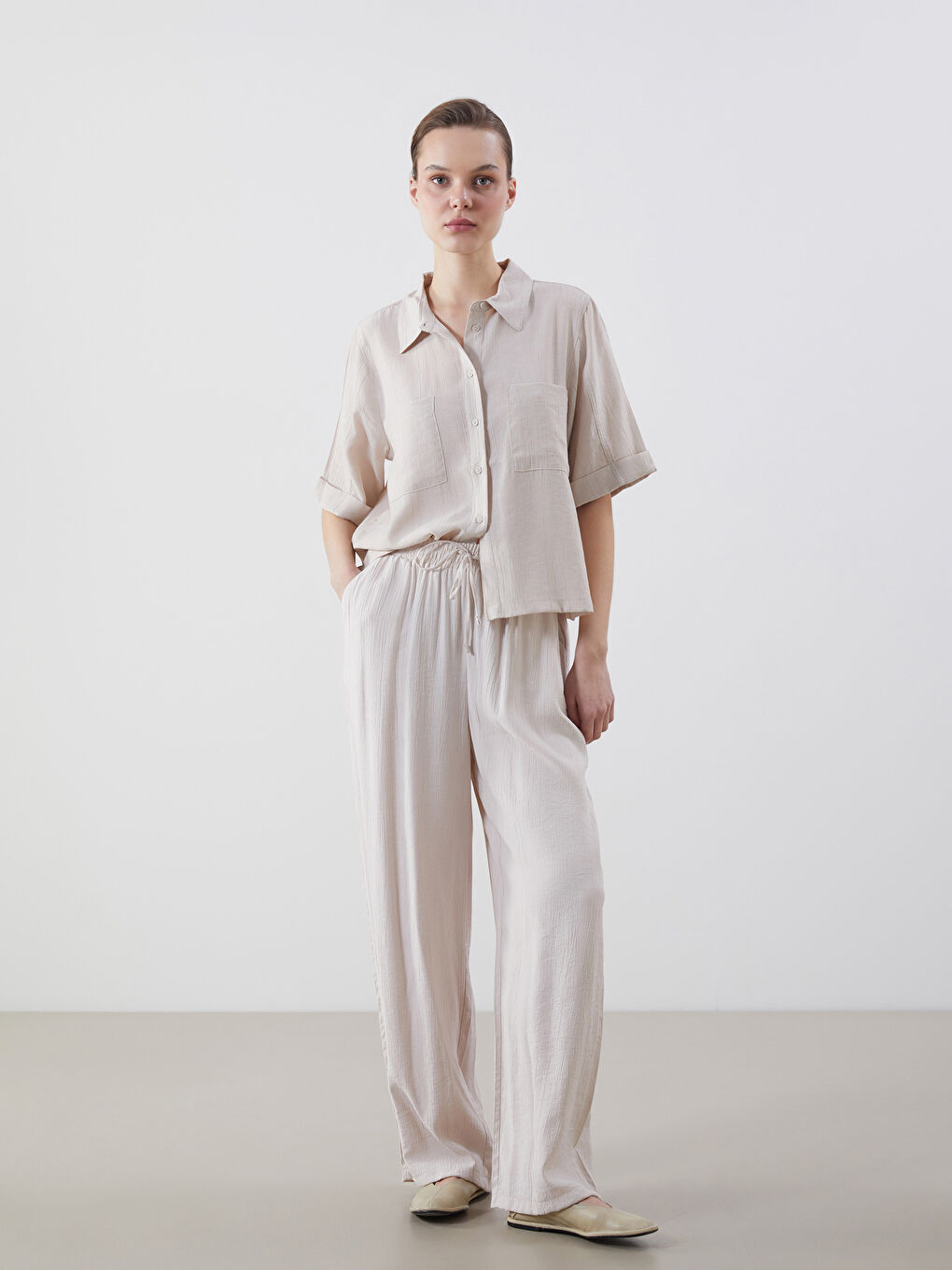 Textured Oversize Women's Shirt -S5GN20Z8-Z3M