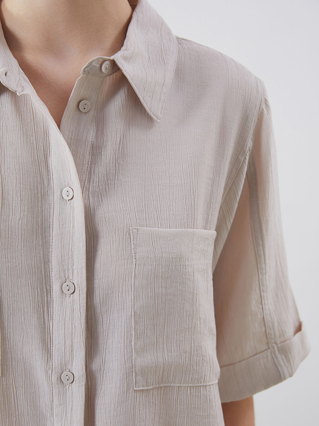Textured Oversize Women's Shirt -S5GN20Z8-Z3M