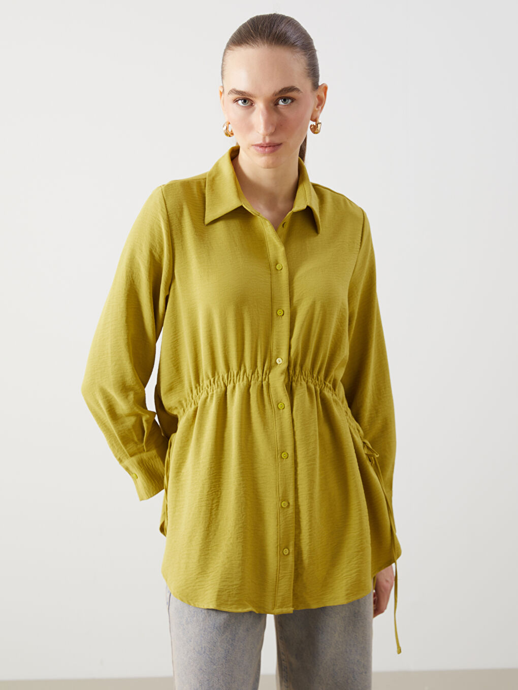 Plain Gathered Women's Shirt Tunic -S5GN38Z8-D1S