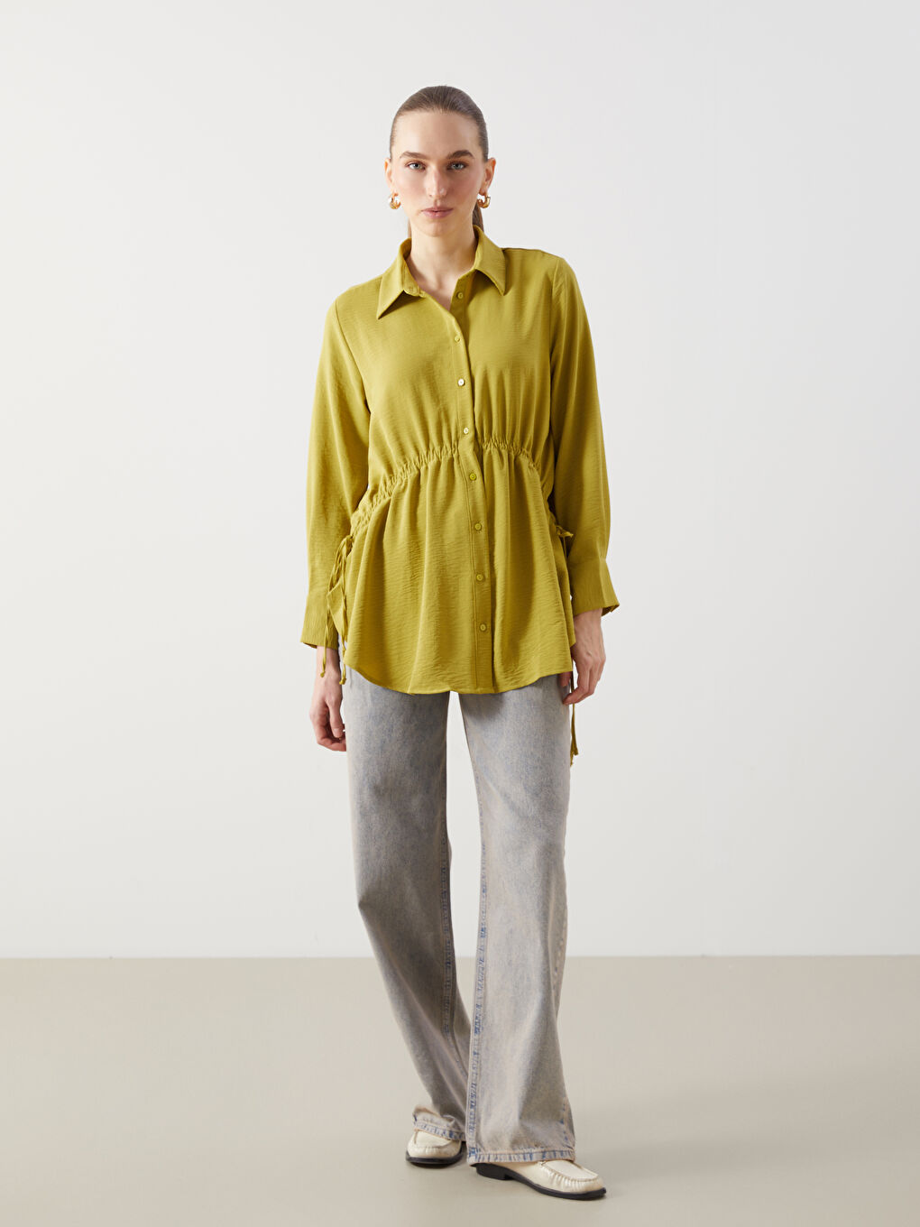 Plain Gathered Women's Shirt Tunic -S5GN38Z8-D1S