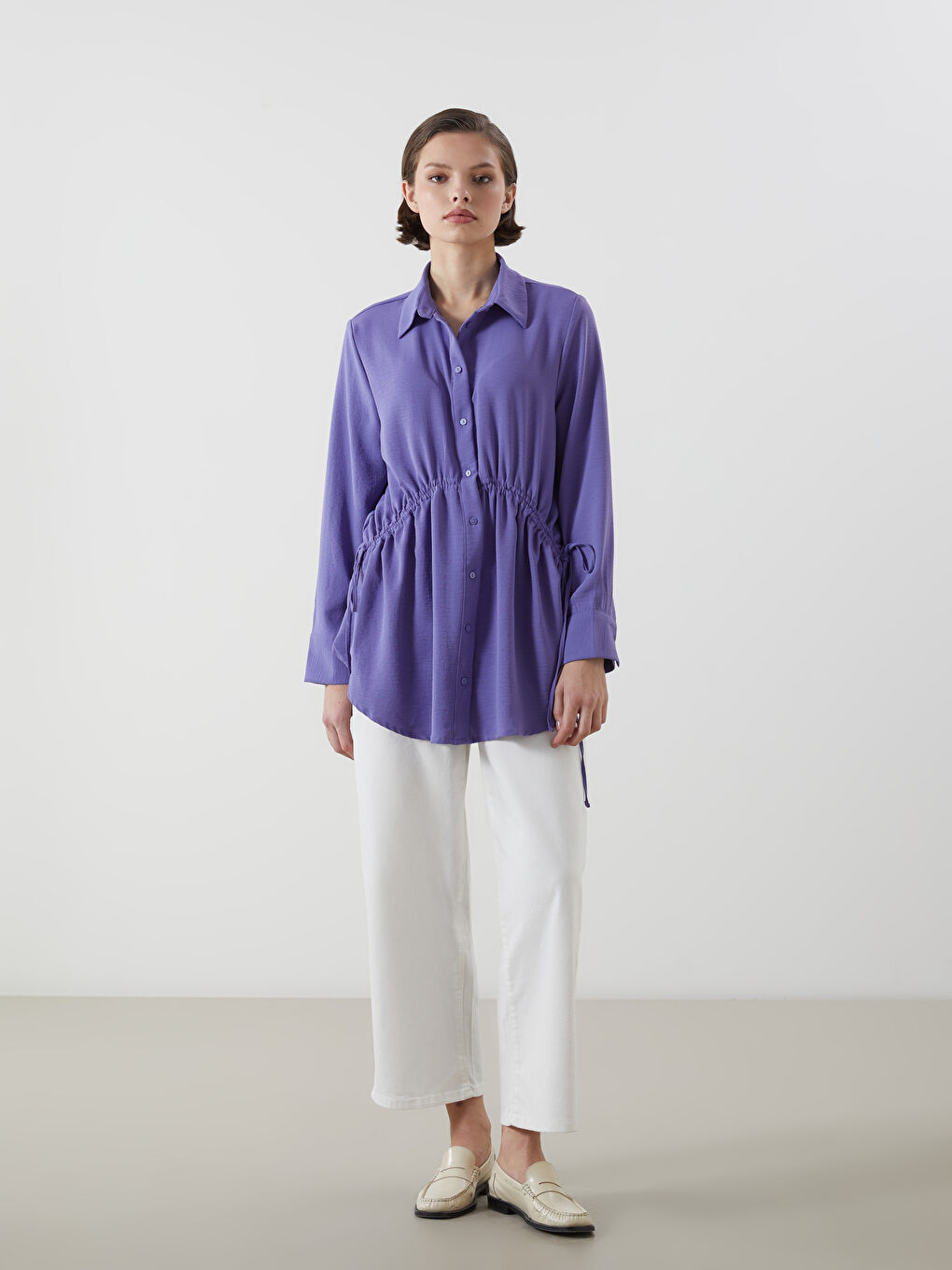 Plain Gathered Women's Shirt Tunic-1