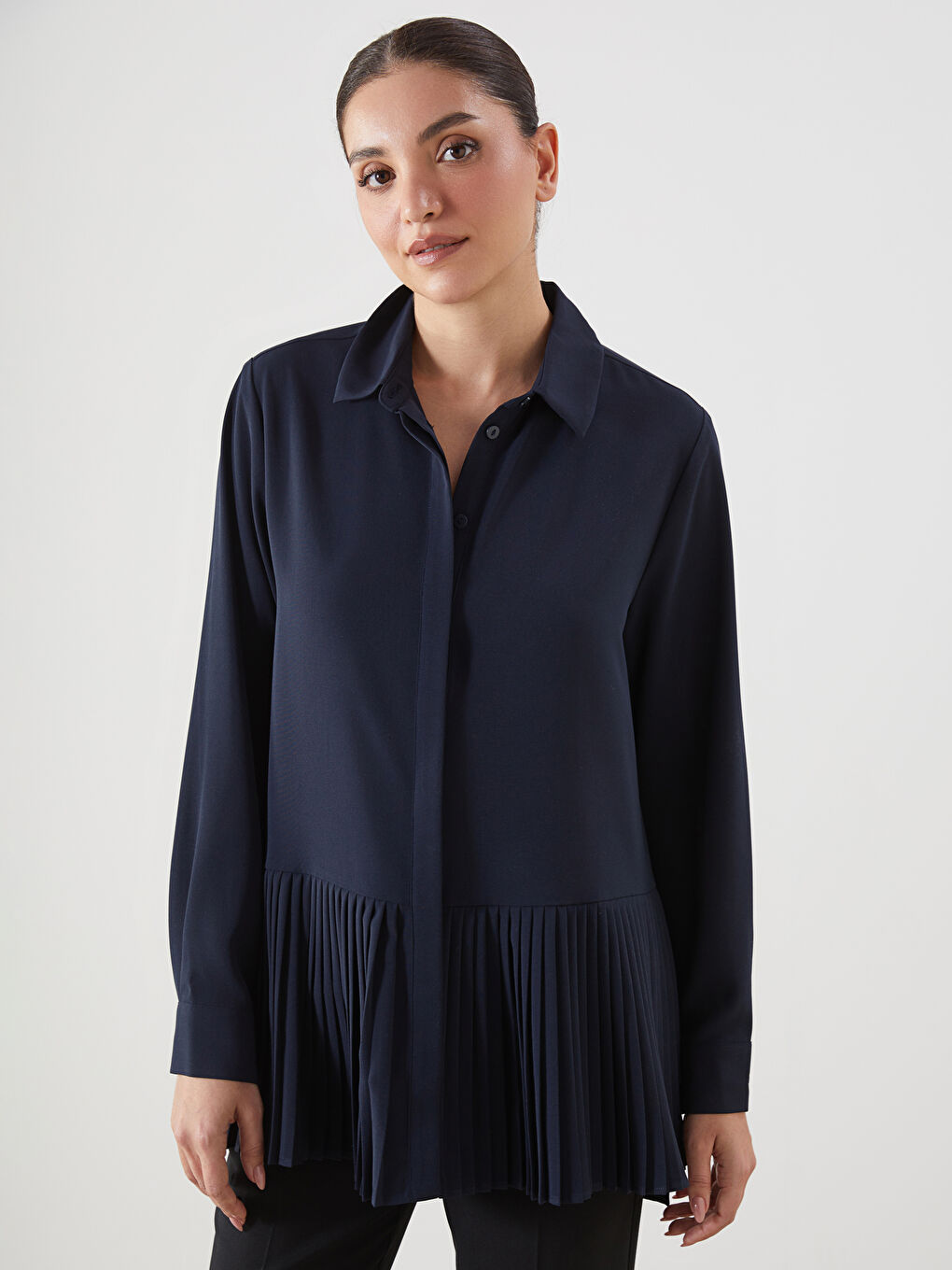 Plain Pleated Women's Shirt Tunic