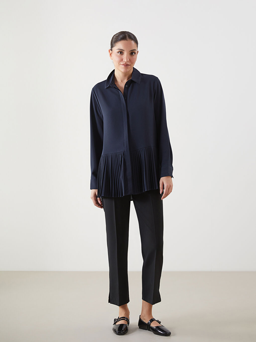 Plain Pleated Women's Shirt Tunic-1