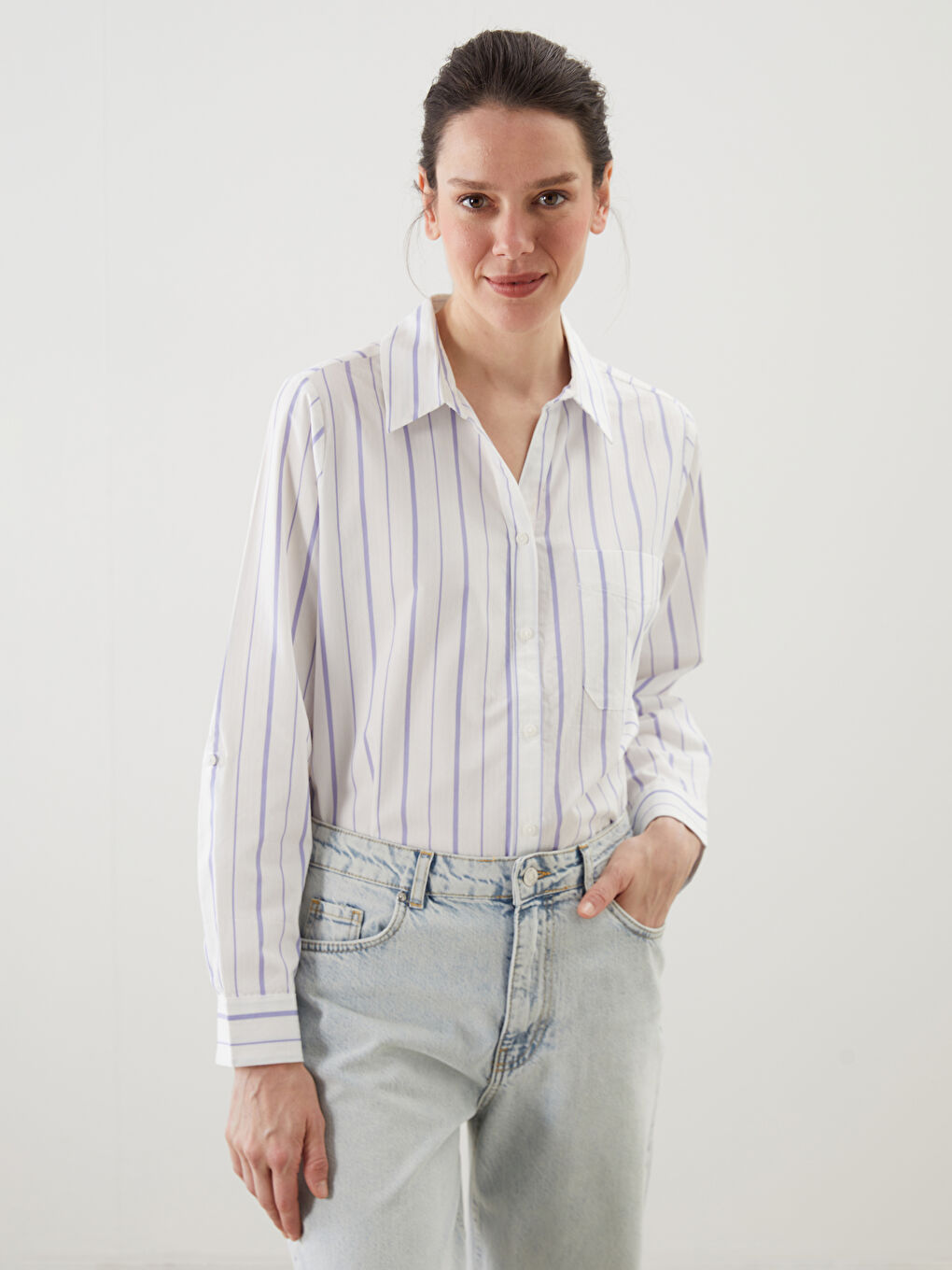 Striped Poplin Women's Shirt -S5GN46Z8-LEN