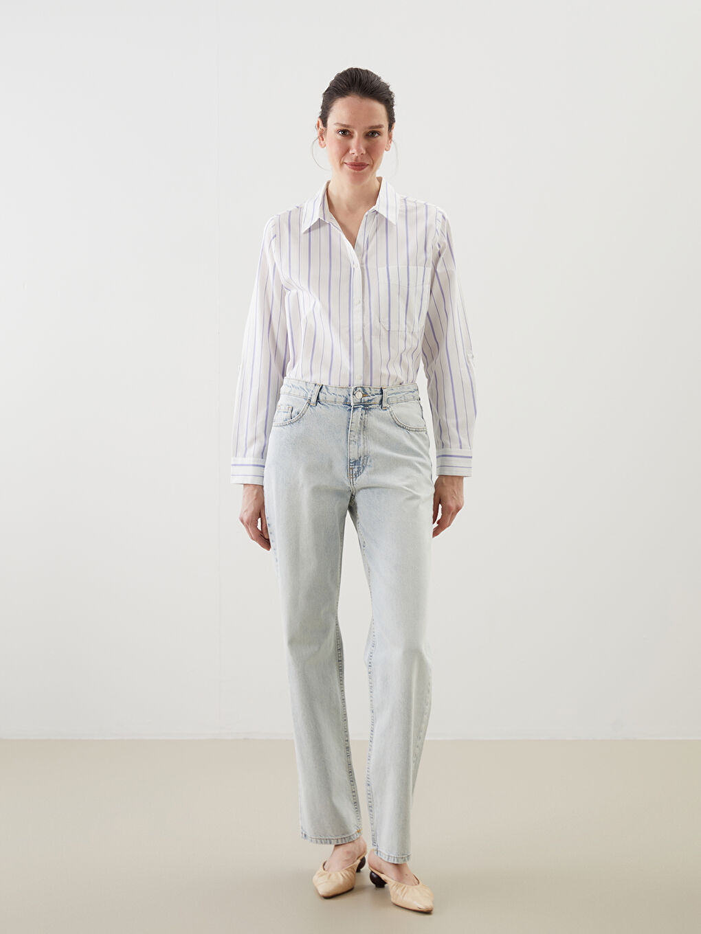 Striped Poplin Women's Shirt -S5GN46Z8-LEN