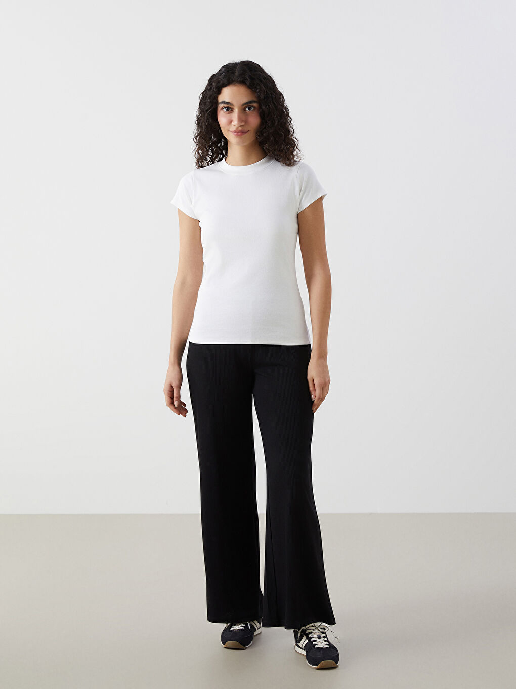 Elasticated Waist Textured Wide Leg Women's Trousers -S5GN54Z8-CVL
