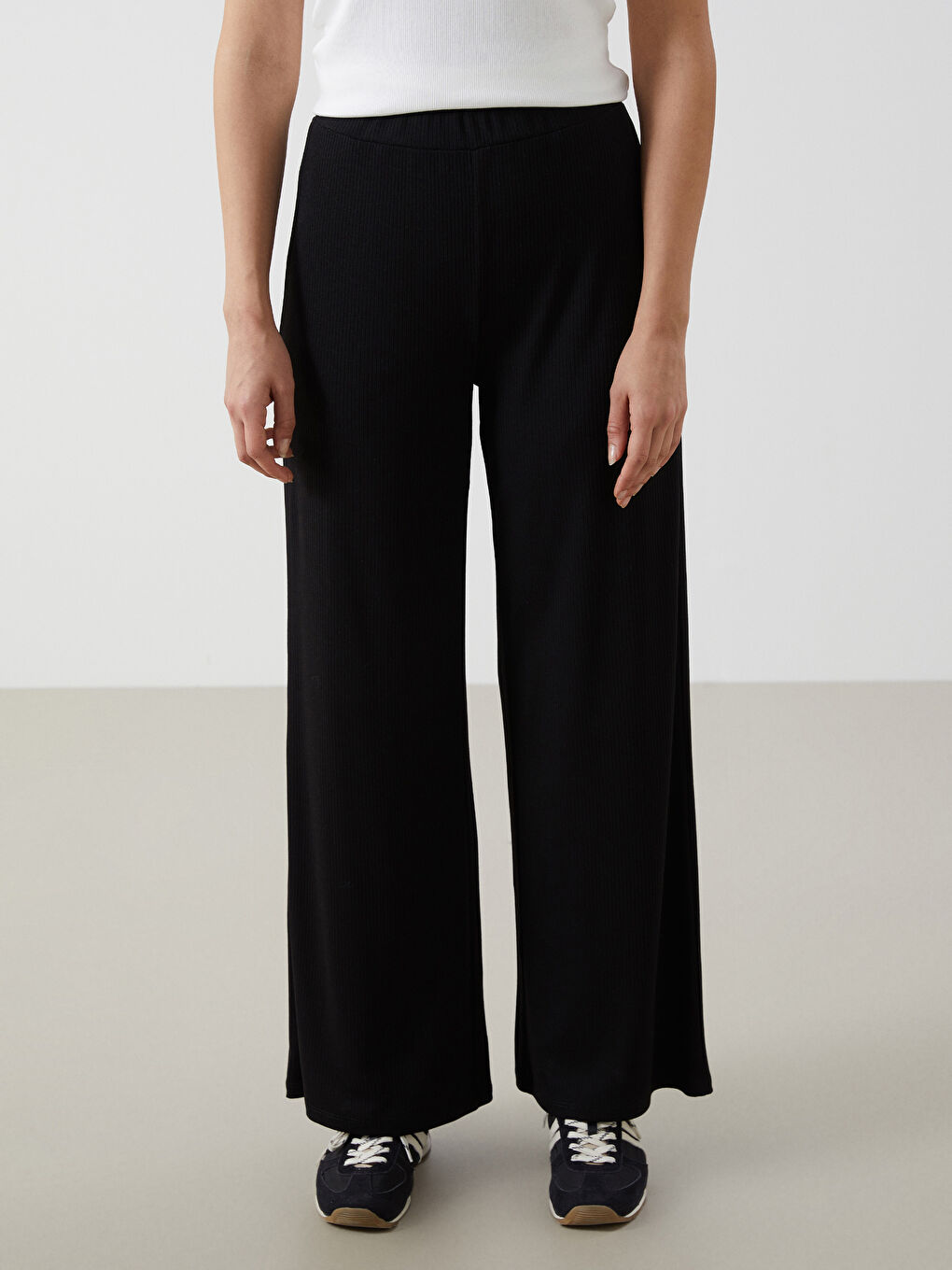 Elasticated Waist Textured Wide Leg Women's Trousers -S5GN54Z8-CVL