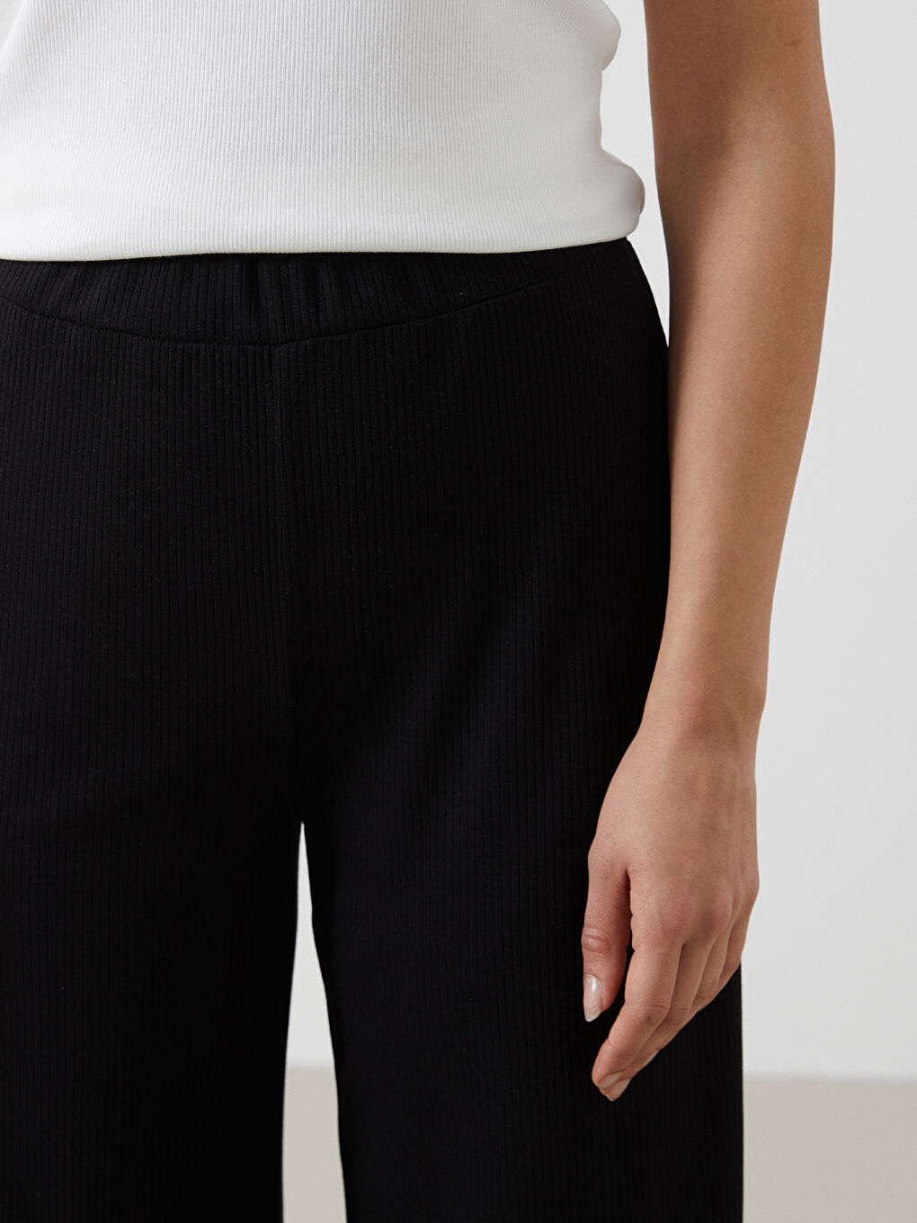 Elasticated Waist Textured Wide Leg Women's Trousers -S5GN54Z8-CVL