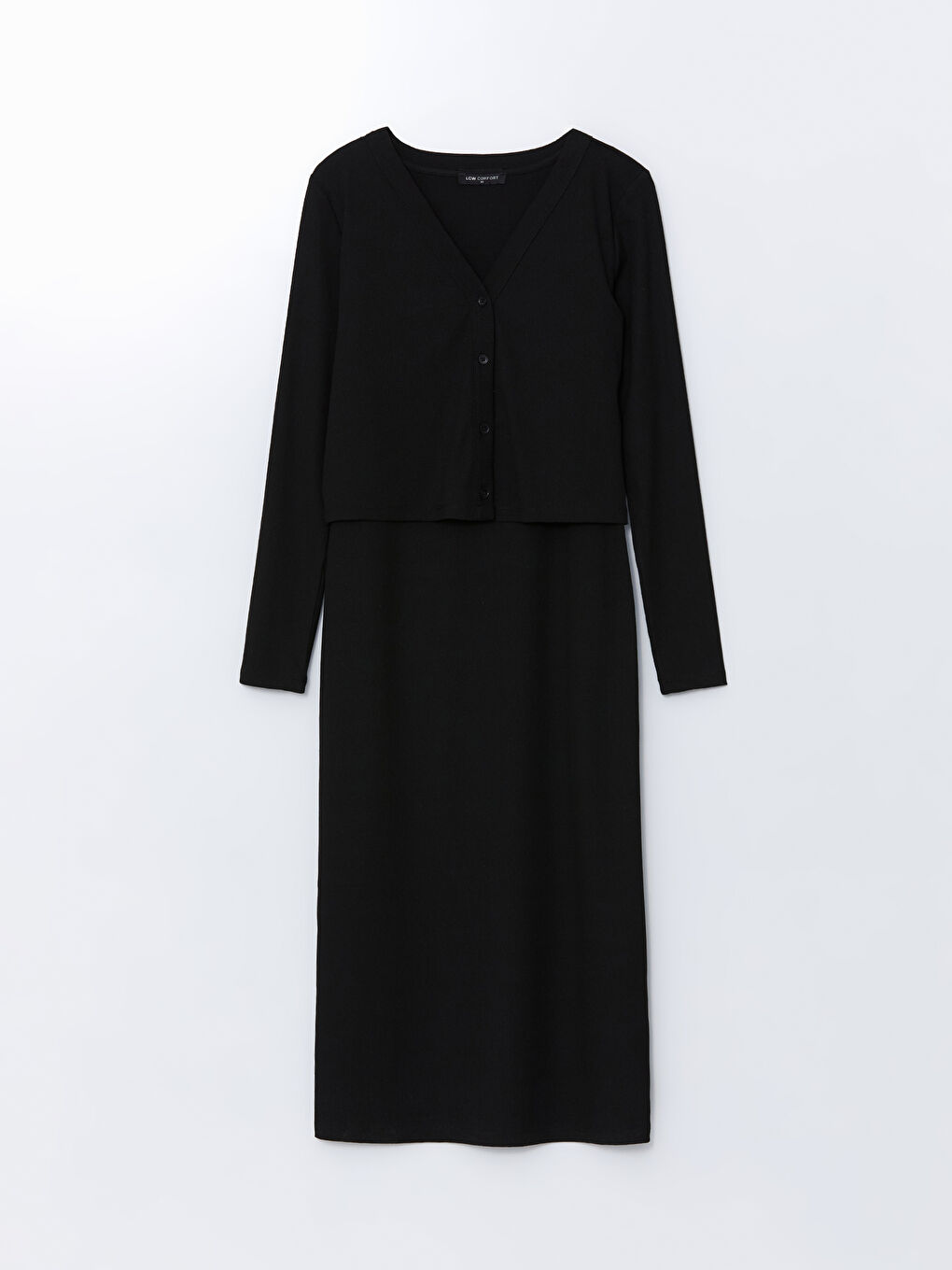 LCW Comfort Siyah Bisiklet Yaka Kadın Elbise ve Hırka - 4
