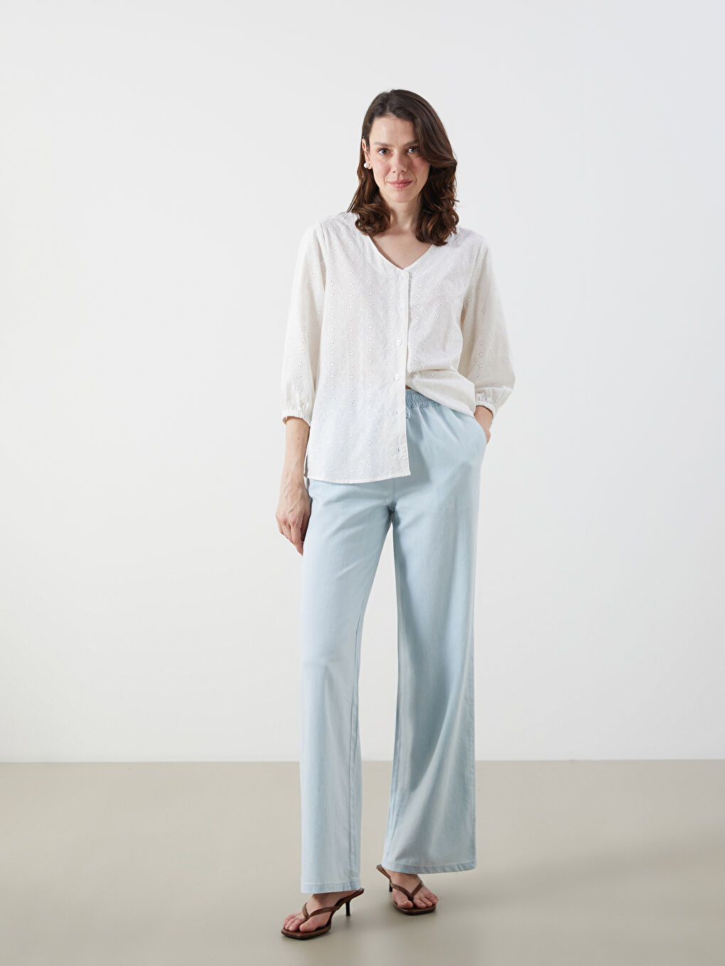 İndigo Beli Lastikli Wideleg Kadın Jean Pantolon