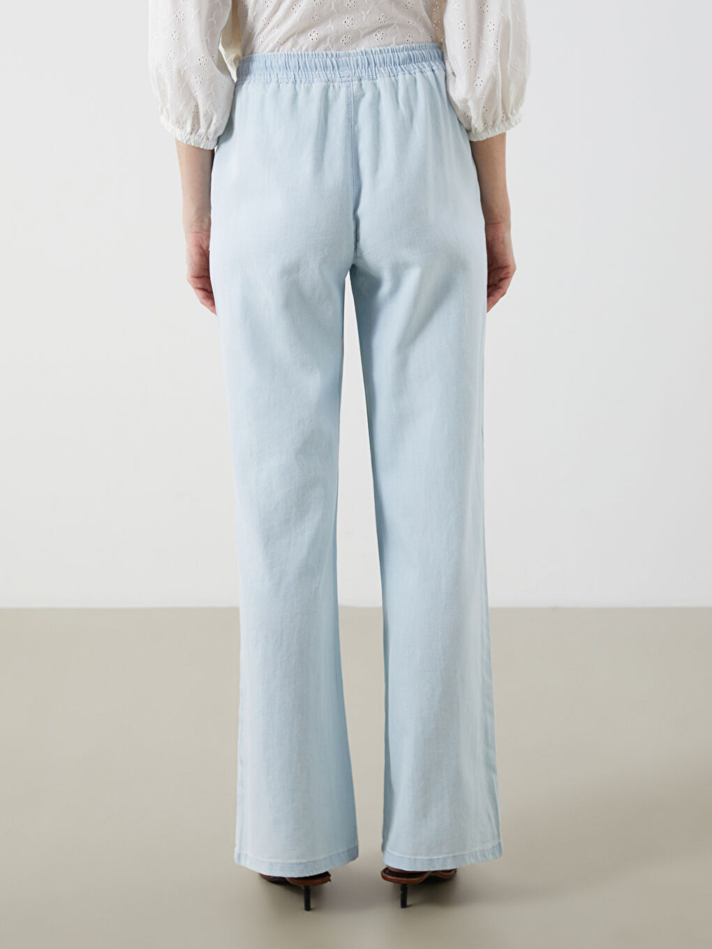 İndigo Beli Lastikli Wideleg Kadın Jean Pantolon-3