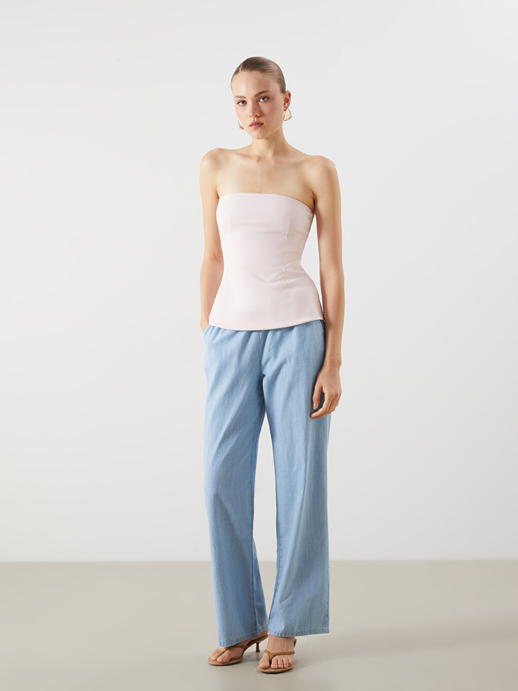 İndigo Beli Lastikli Wideleg Kadın Jean Pantolon