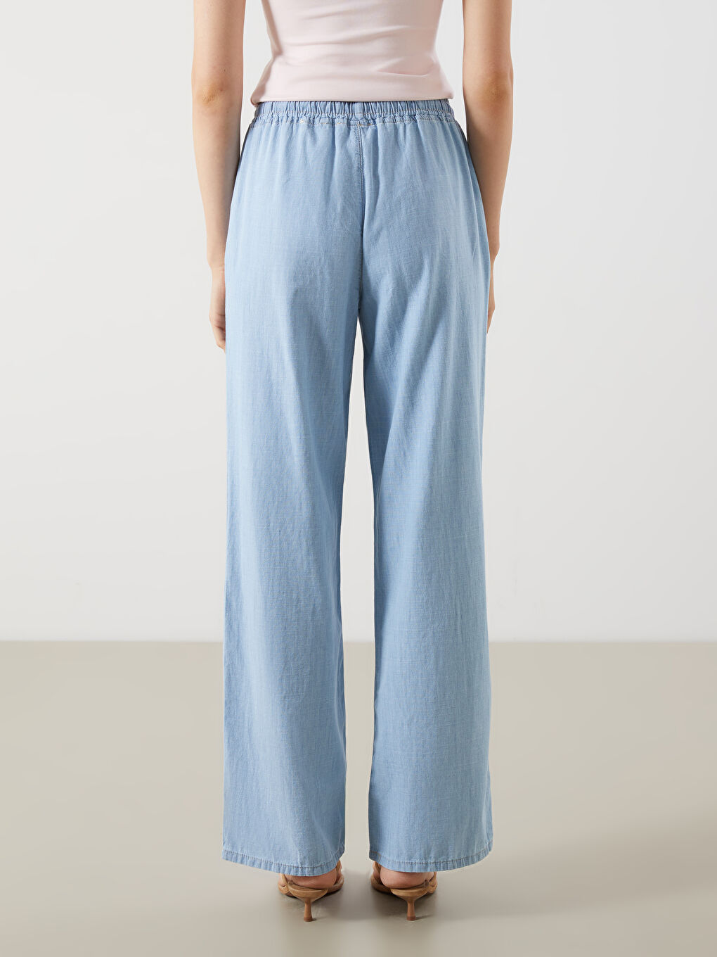 İndigo Beli Lastikli Wideleg Kadın Jean Pantolon-3