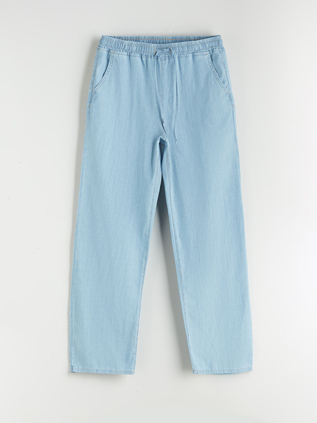 İndigo Beli Lastikli Wideleg Kadın Jean Pantolon-4