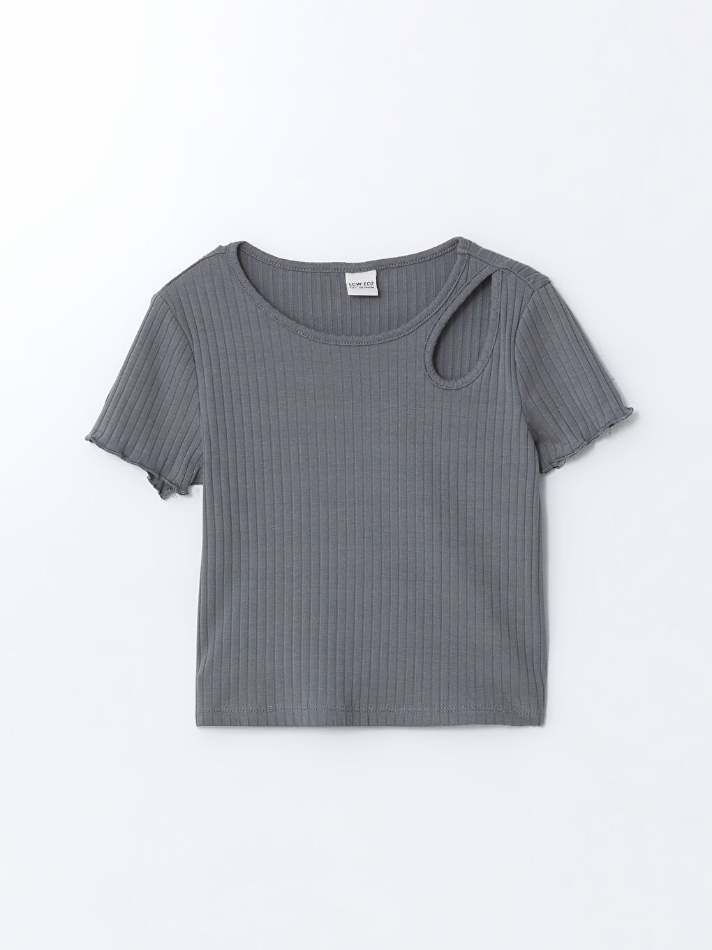 Gri Bisiklet Yaka Kız Çocuk Tişört