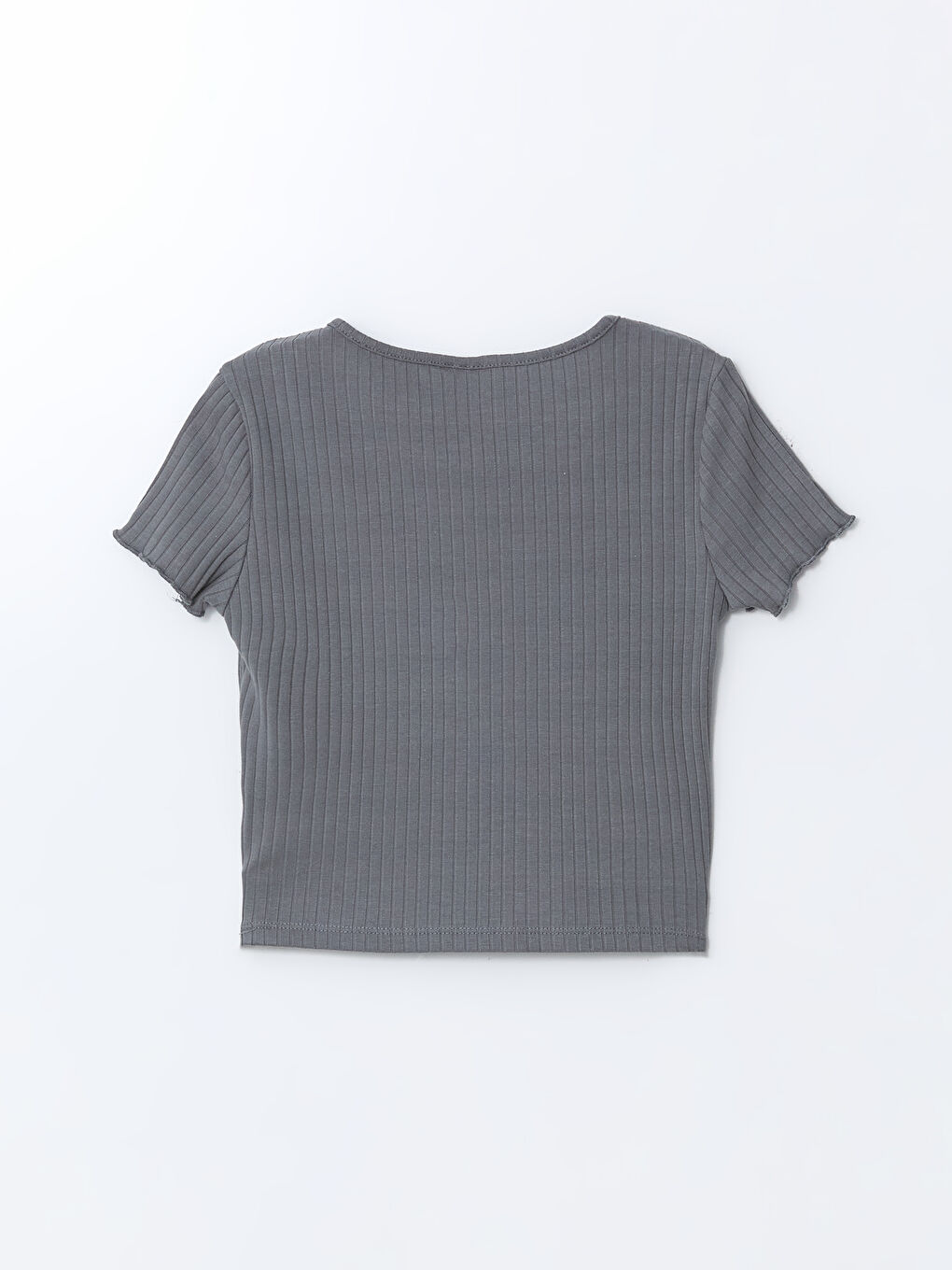 Gri Bisiklet Yaka Kız Çocuk Tişört-1