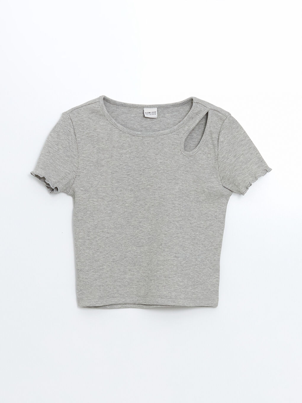 Gri Bisiklet Yaka Kız Çocuk Tişört