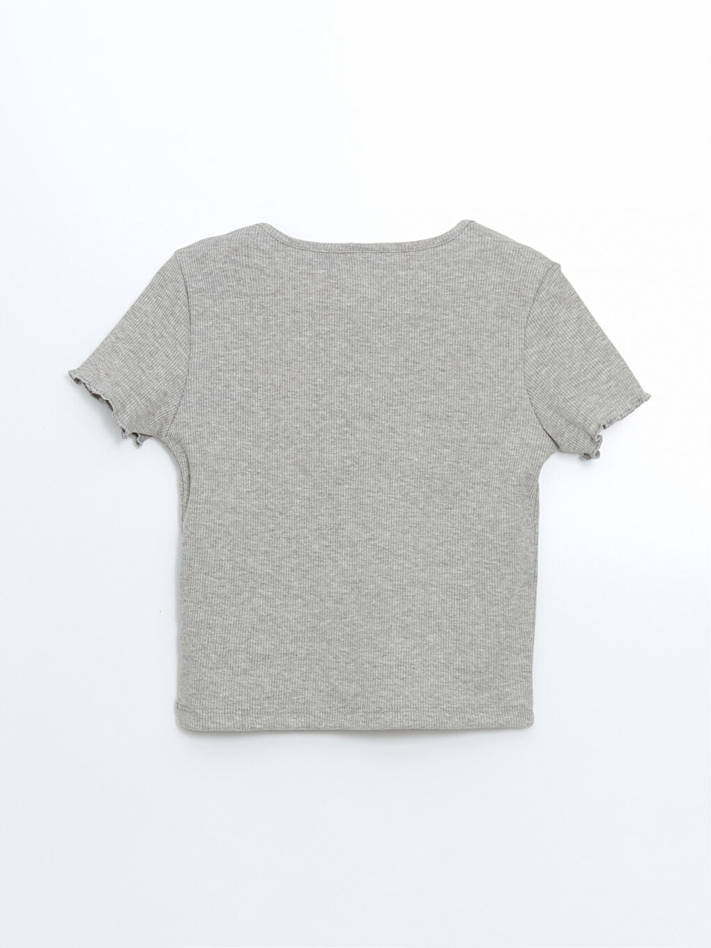 Gri Bisiklet Yaka Kız Çocuk Tişört-1