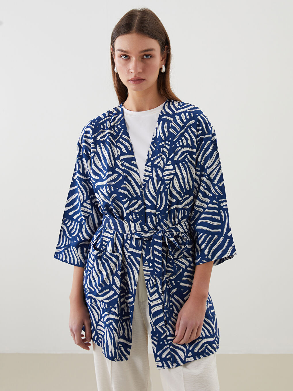Kimono Oversize à Motifs pour Femmes avec Col Châle