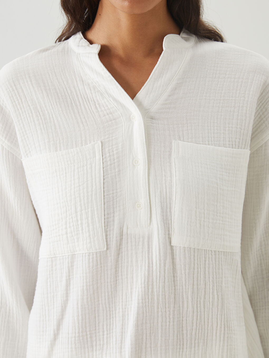 Tunică din Muselină Texturată cu Decolteu în V pentru Femei-2