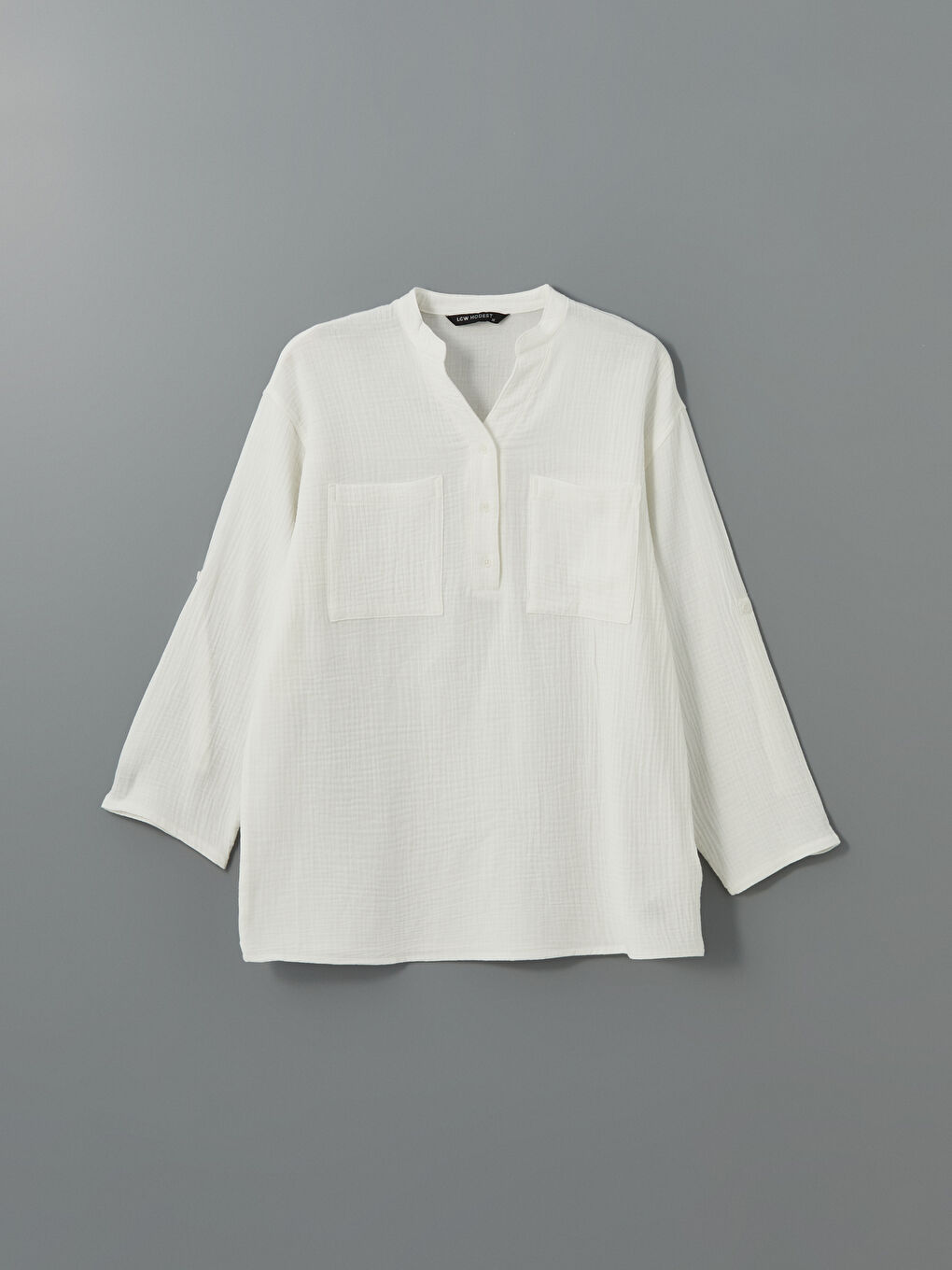 Tunică din Muselină Texturată cu Decolteu în V pentru Femei-4