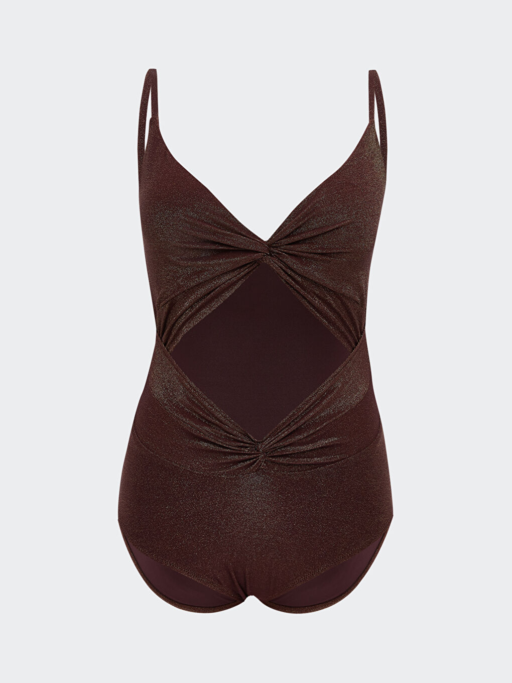 Kahverengi V Yaka Parlak Görünümlü Kadın Mayo