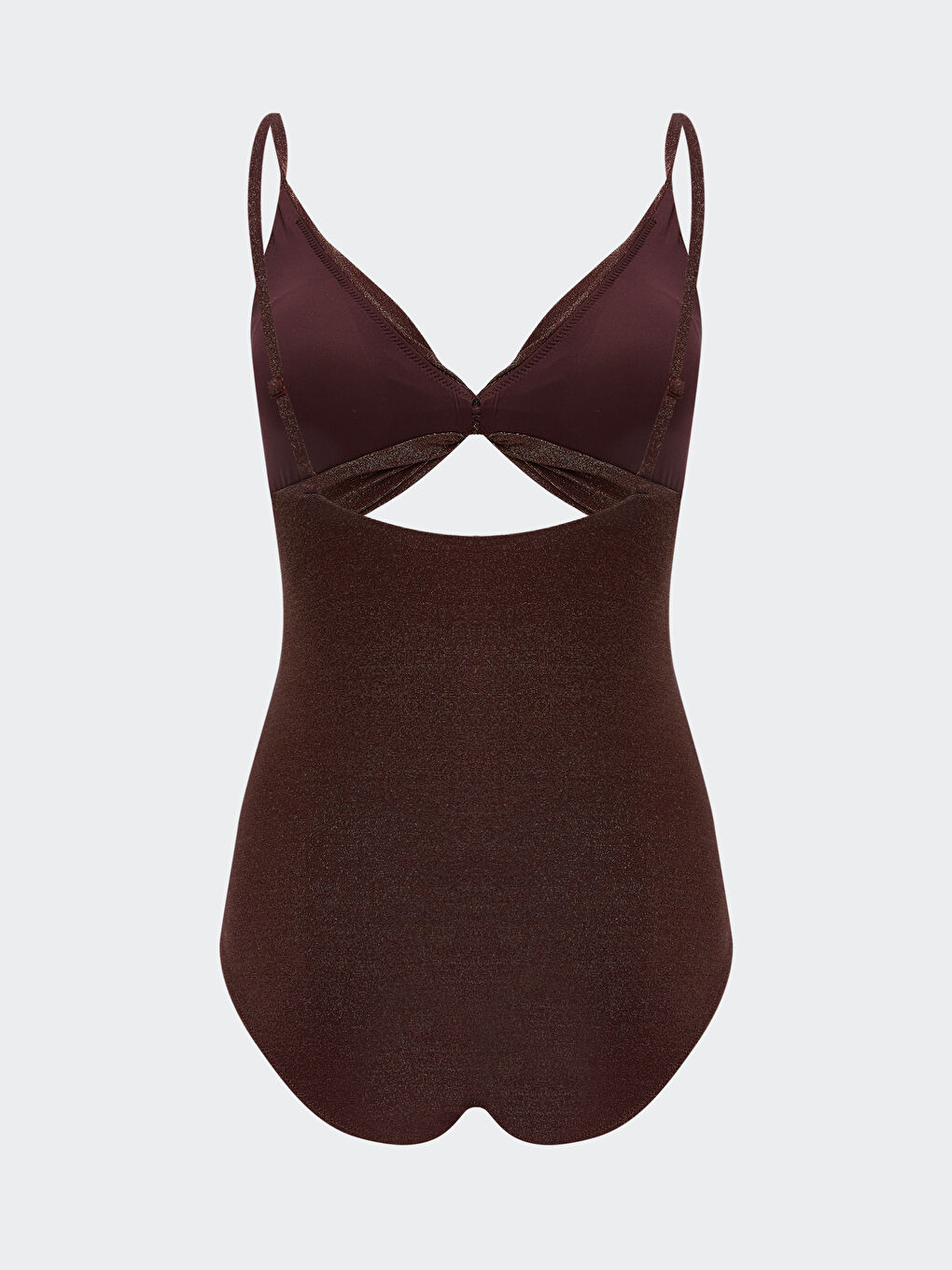 Kahverengi V Yaka Parlak Görünümlü Kadın Mayo-1