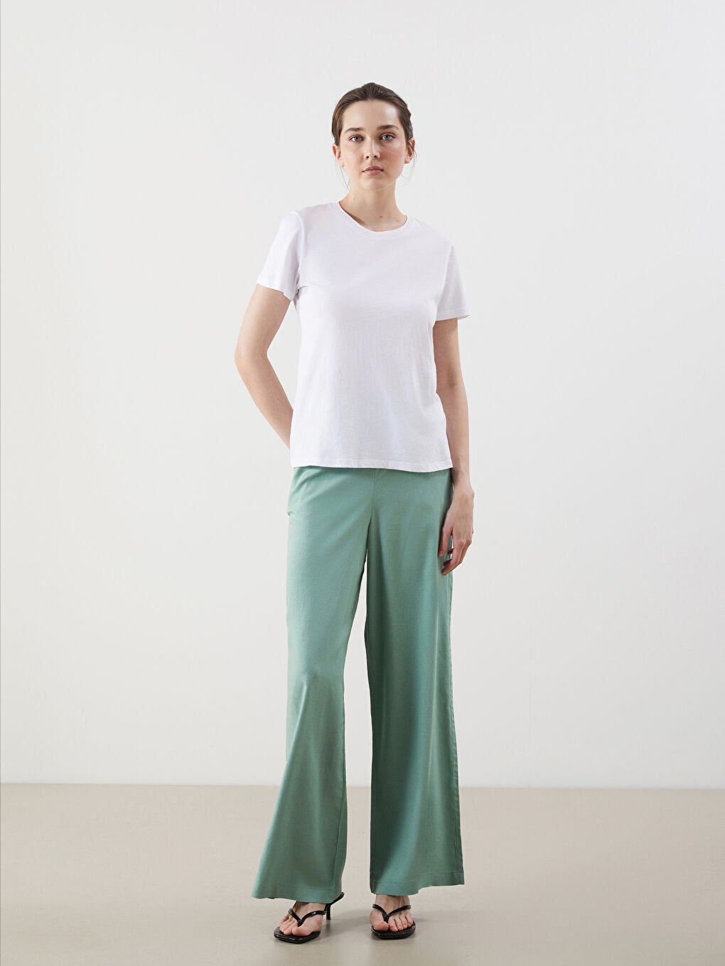 Pantalone za žene od mešavine lana sa elastičnim strukom -S5GO64Z8-VD3